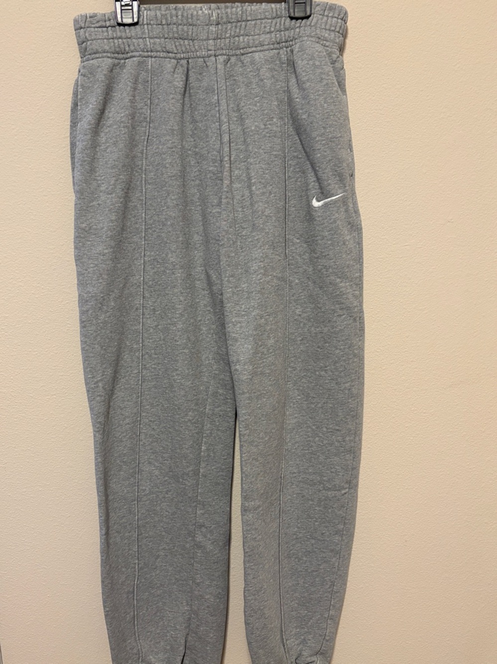 Nike Womens Gray Fleece Joggers with White Swoosh